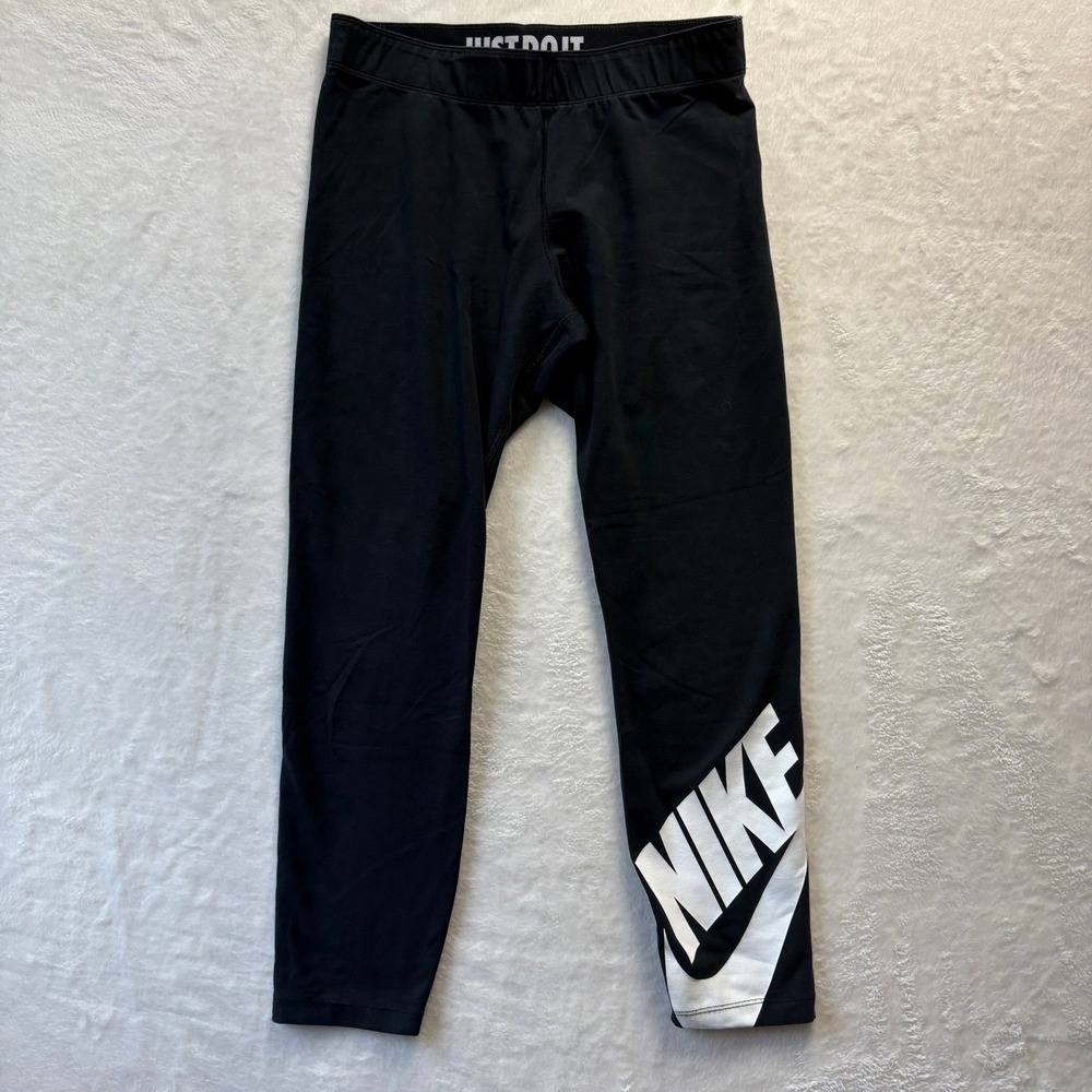 Nike Just Do It Leggings Womens Medium Black White Cropped Activewear